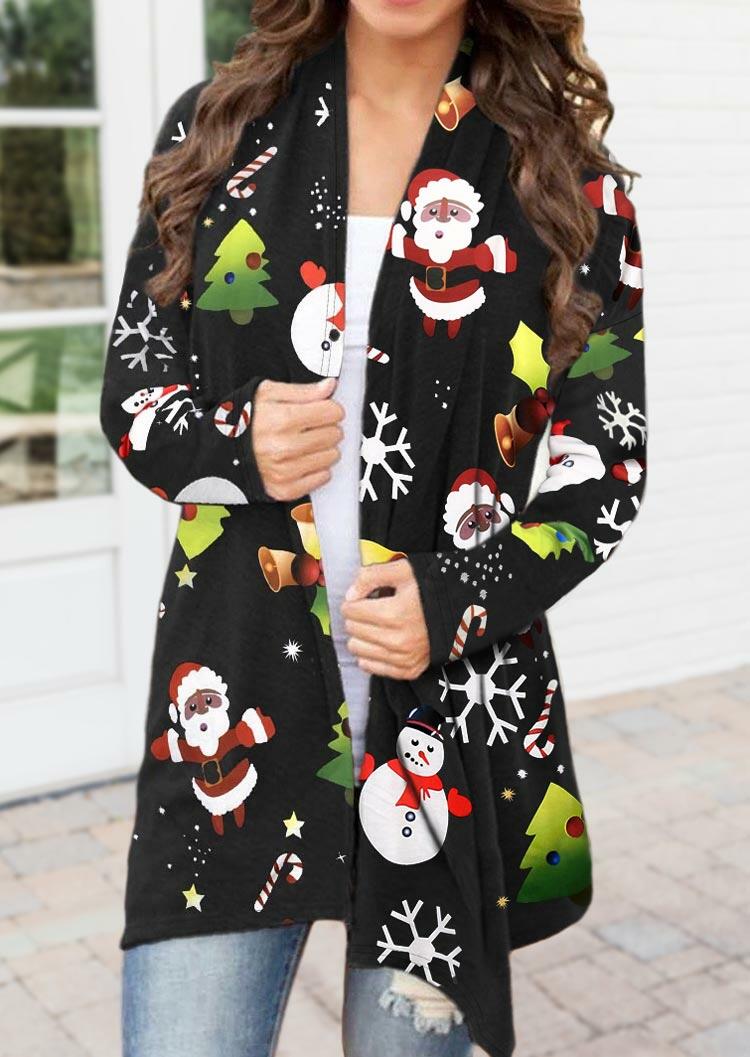 

Cardigans Christmas Santa Claus Snowman Snowflake Open Front Cardigan in Black. Size