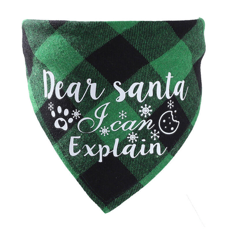 

Christmas Plaid Letter Dog Paw Snowflake Adjustable Pet Triangle Scarf, Green;red, 487194