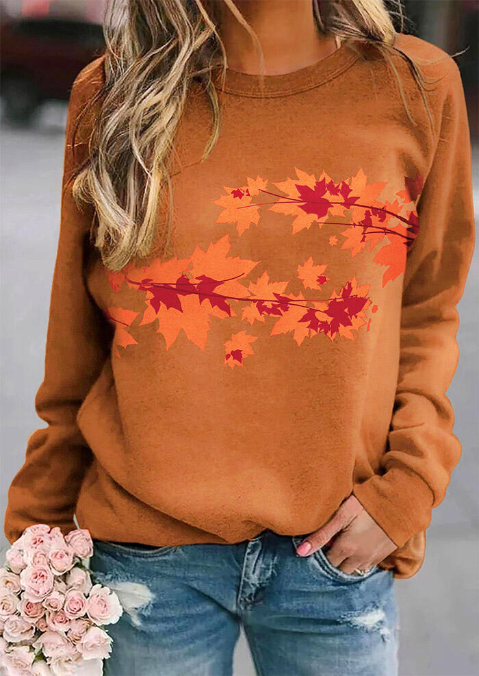 

Maple Leaf Raglan Sleeve Pullover Sweatshirt - Brown, 487225