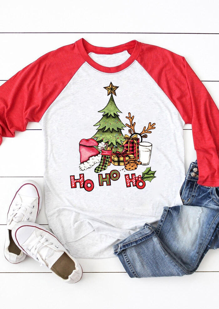 

T-shirts Tees Christmas Tree Ho Ho Ho Baseball T-Shirt Tee in Red. Size: ,M,L,XL