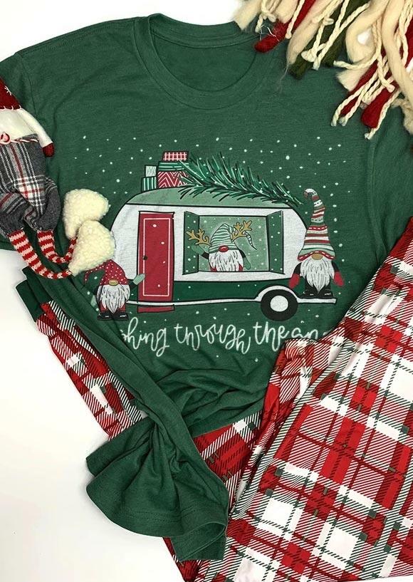 

Tees T-shirts Christmas Gnomies Dashing Through The Snow T-Shirt Tee in Green. Size