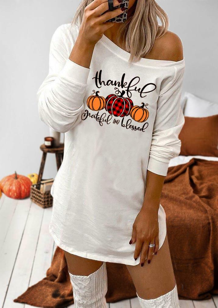 

Thankful Grateful And Blessed Buffalo Plaid Pumpkin Mini Dress - White, 487302