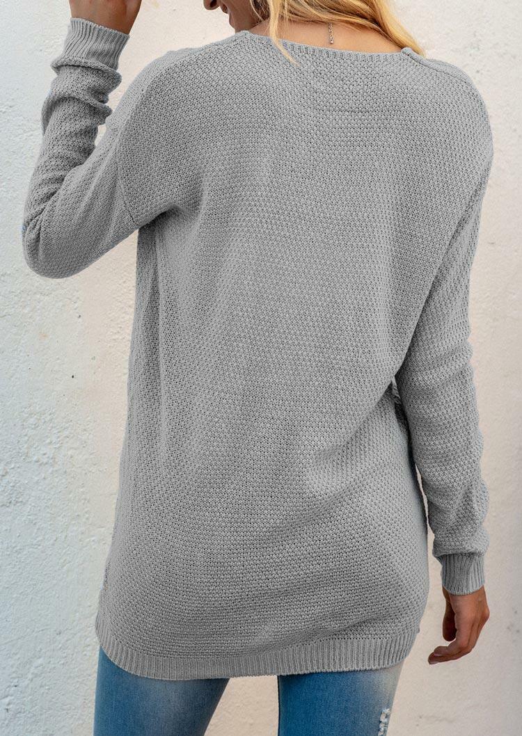 

Sweaters Twist Splicing V-Neck Knitted Sweater in Gray. Size
