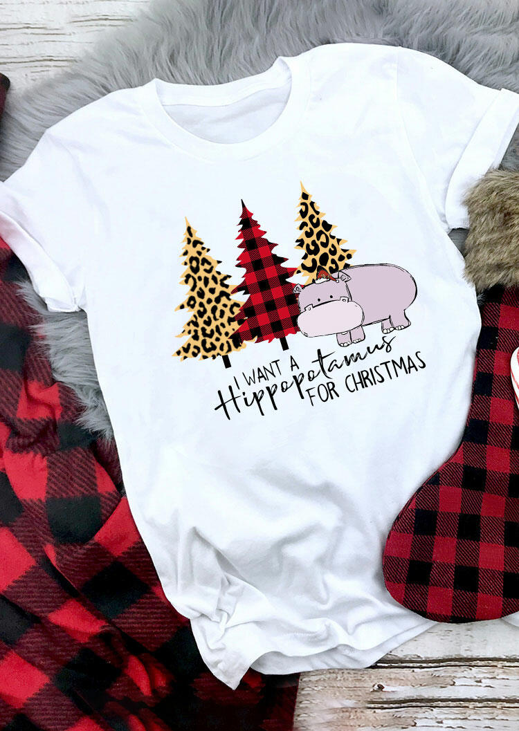 

Tees T-shirts Leopard Plaid I Want A Hippopotamus For Christmas T-Shirt Tee in White. Size: S,M,,XL