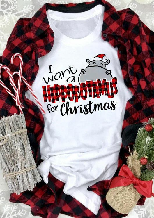 T-shirts Tees I Want A Hippopotamus For Christmas Buffalo Plaid T-Shirt Tee in White. Size: S