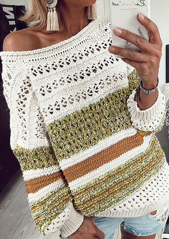 

Sweaters Color Block Hollow Out Batwing Sleeve Sweater in Multicolor. Size