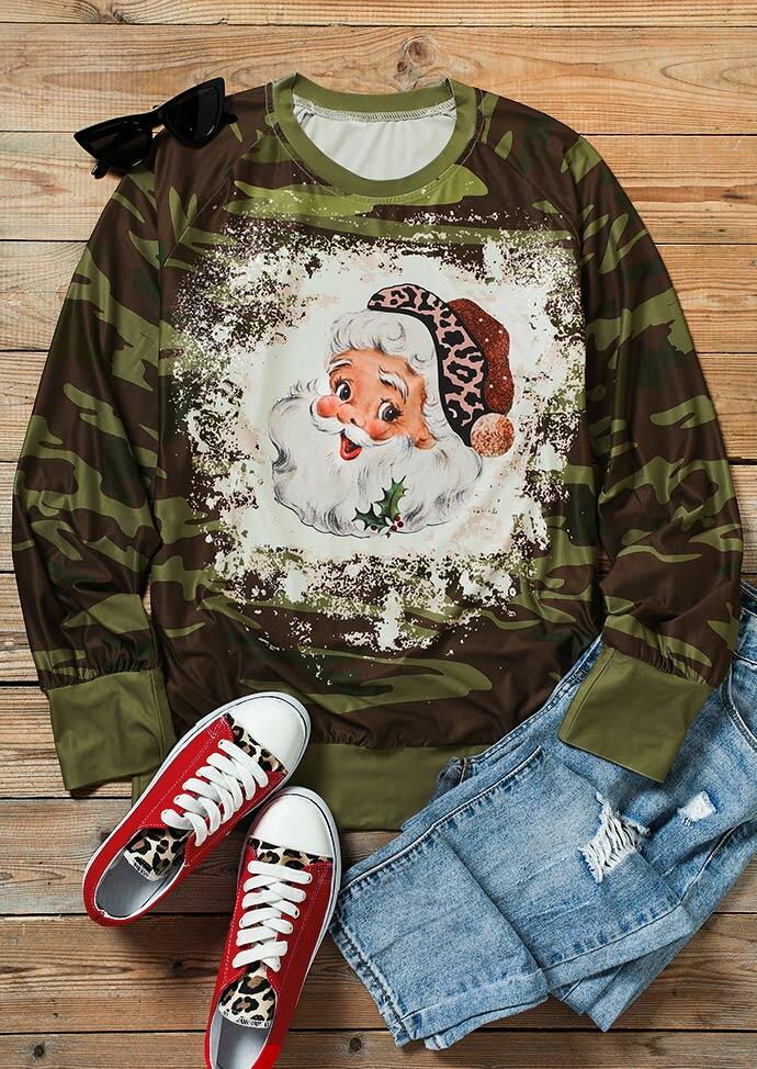 Christmas Santa Claus Leopard Camouflage Bleached Sweatshirt.