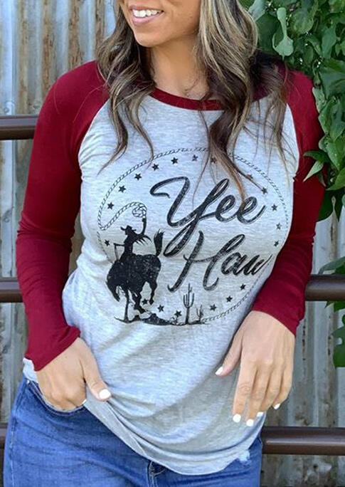 

Yee Haw Rodeo Cowboy Cactus T-Shirt Tee - Light Grey, 487466