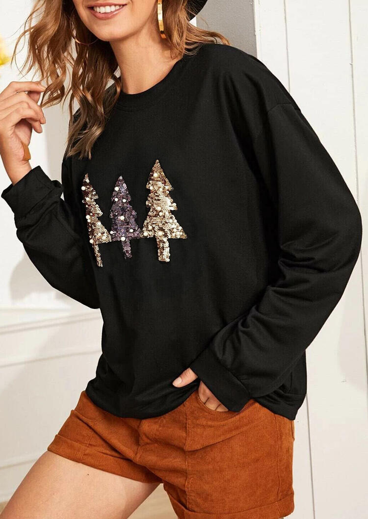 

Sweatshirts Christmas Tree Sequined Long Sleeve Sweatshirt in Black. Size