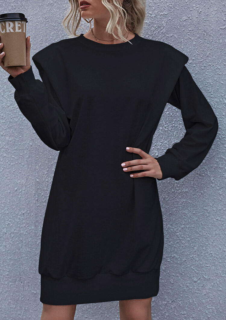 

O-Neck Long Sleeve Mini Dress - Black, 487501