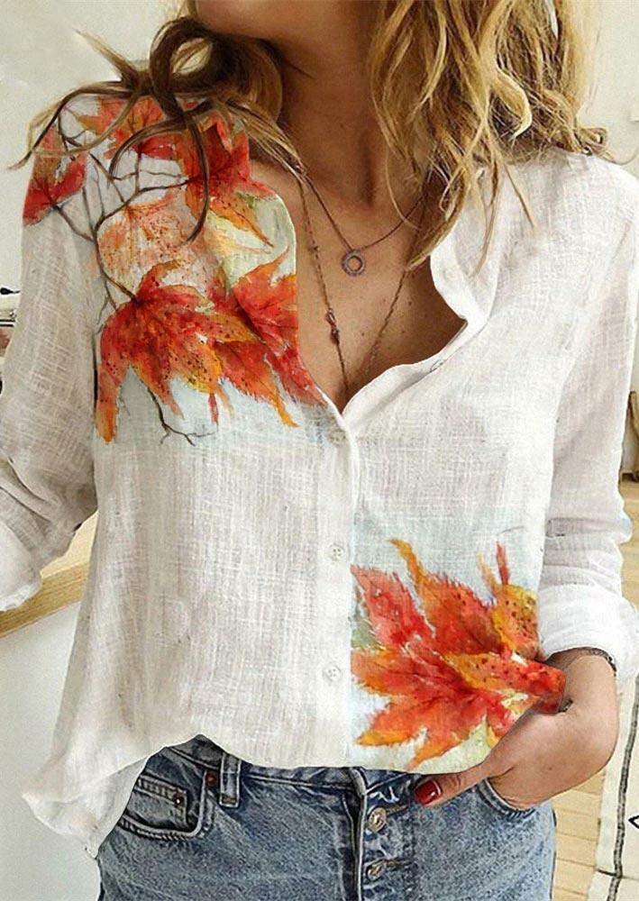 

Thanksgiving Maple Leaf Button Casual Shirt - White, 487536