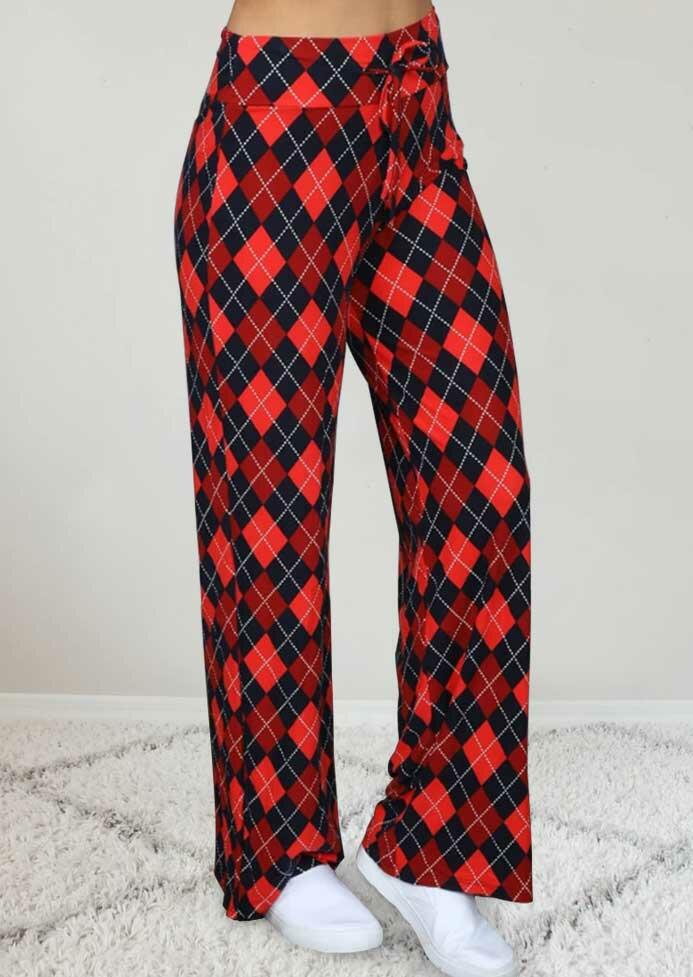 

Christmas Plaid Elastic Waist Drawstring Wide Leg Pants - Red, 486055