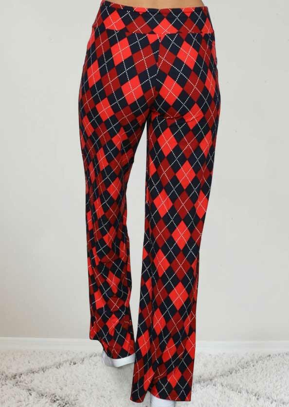 

Pants Plaid Elastic Waist Drawstring Wide Leg Pants in Red. Size: ,M,L,XL