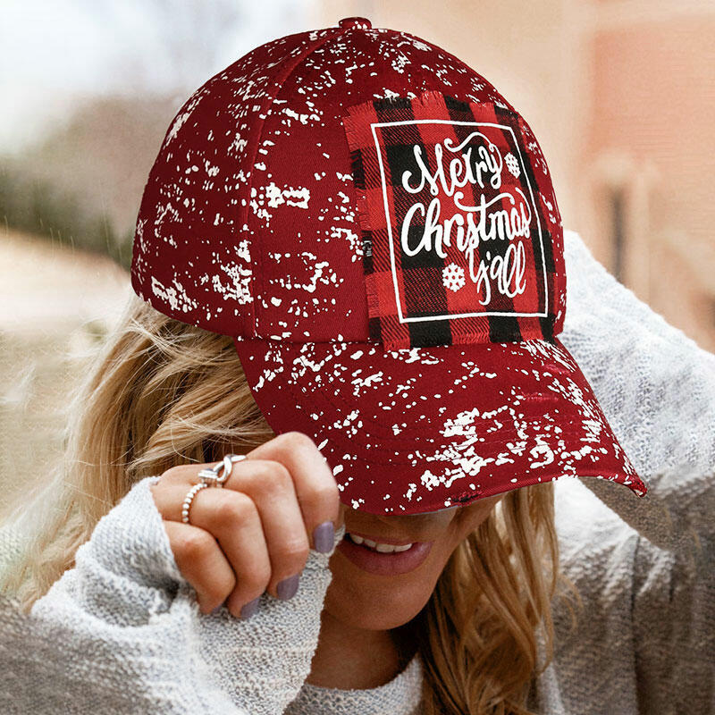 

Buffalo Plaid Tie Dye Merry Christmas Y'all Baseball Cap, Black;burgundy, 487471