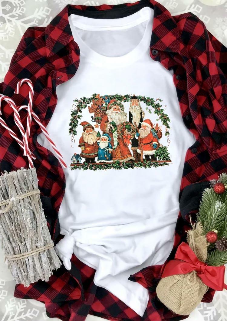 

Christmas Vintage Santa O-Neck T-Shirt Tee - White, 487573