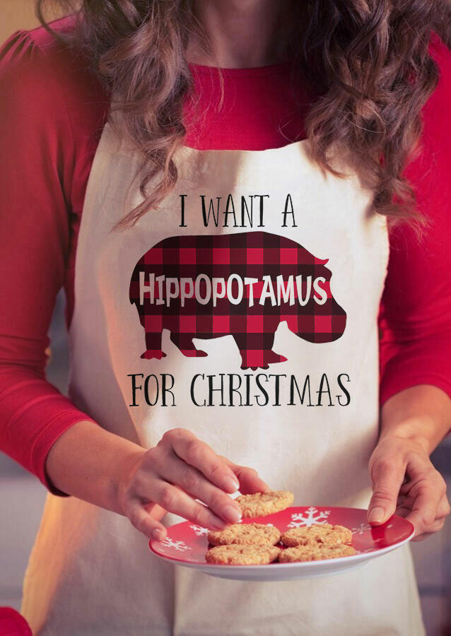 

I Want A Plaid Hippopotamus For Christmas Apron - White, 487583