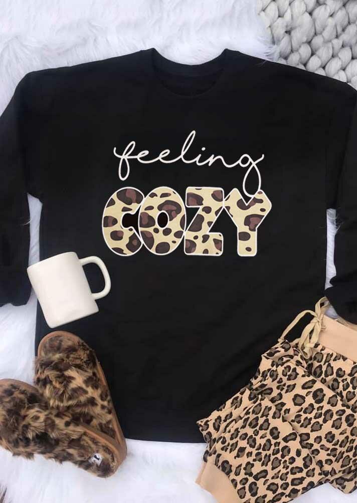 Feeling Cozy Leopard O-Neck Sweatshirt - Black