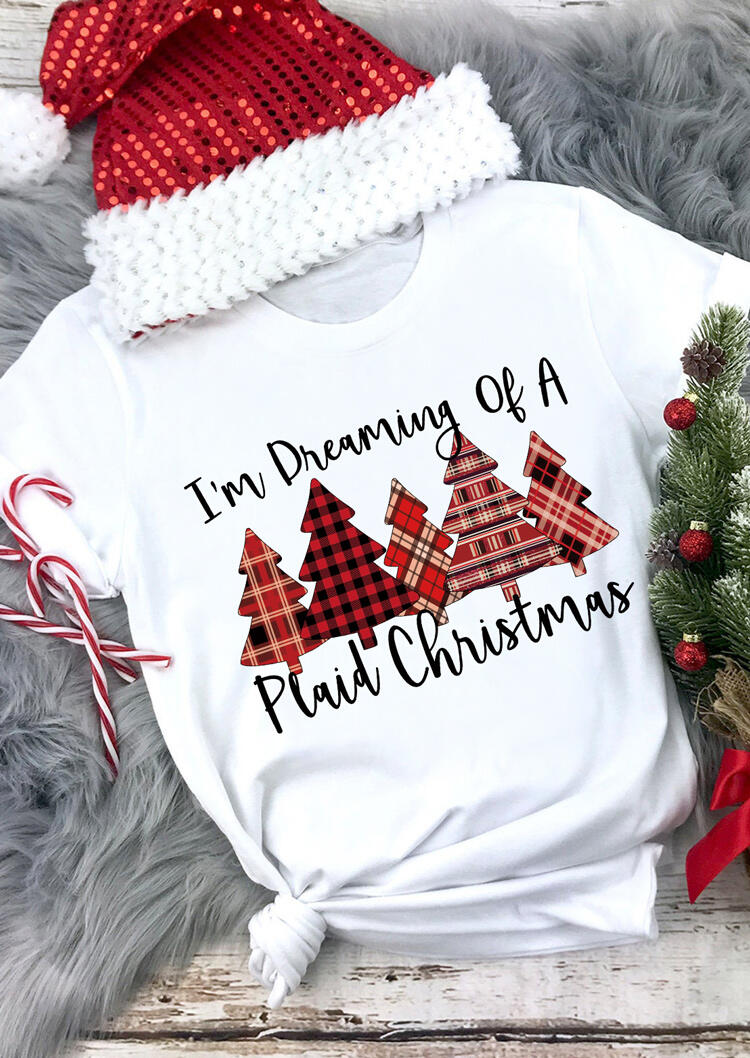 

I' Dreaming Of A Plaid Christmas T-Shirt Tee - White, 486316