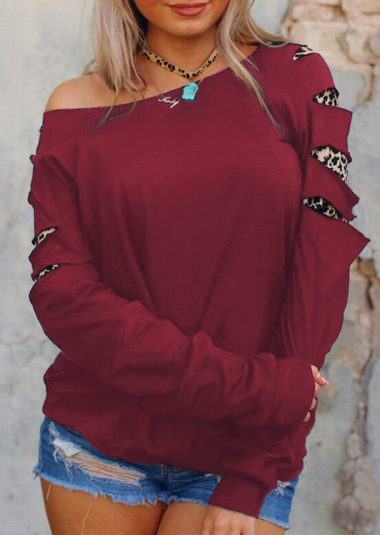 

Leopard O-Neck Long Sleeve Sweatshirt - Burgundy, 486422