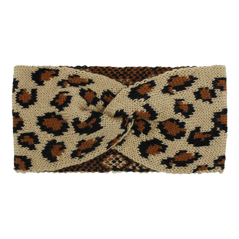 

Leopard Twist Knitted Wide Headband, Black;khaki, 486865