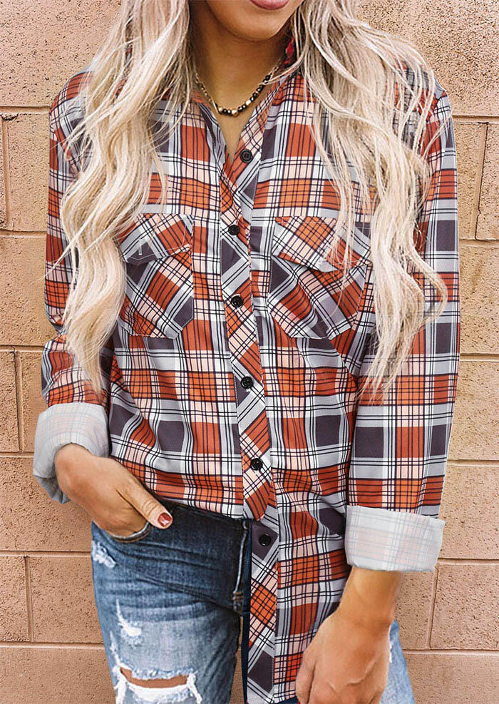 

Shirts Plaid Button Pocket Turn-Down Collar Shirt in Plaid. Size: ,L