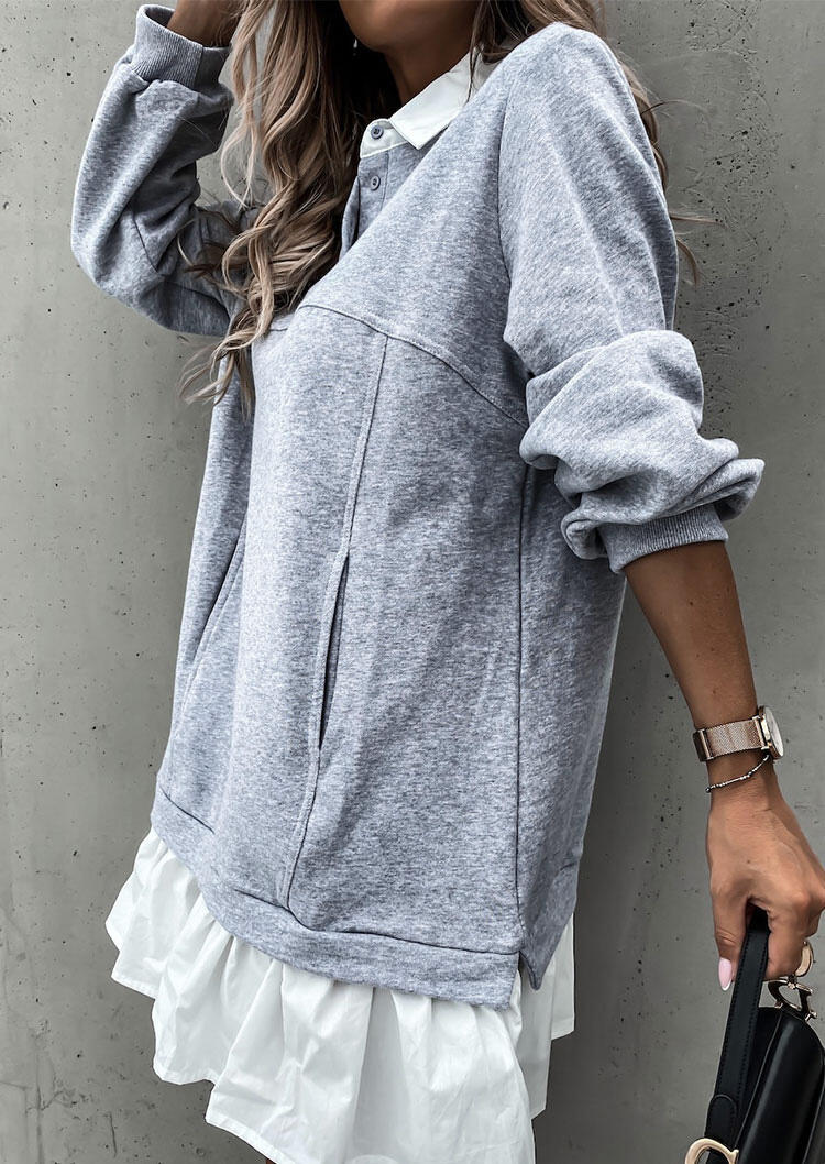 

Mini Dresses Ruffled Long Sleeve Sweatshirt Splicing Mini Dress in Gray. Size: ,M,L