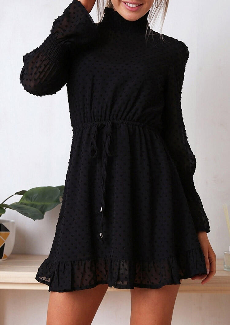 

Mini Dresses Dotted Swiss Ruffled Drawstring Elastic Cuff Mini Dress in Black. Size: ,M,L,XL