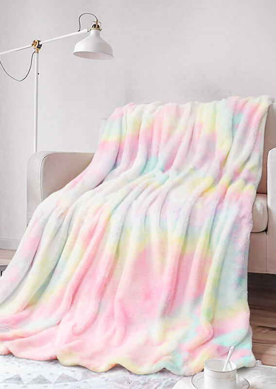 

Blanket Tie Dye Rainbow Soft Warm Dual-Layered Flannel Blanket in Multicolor. Size