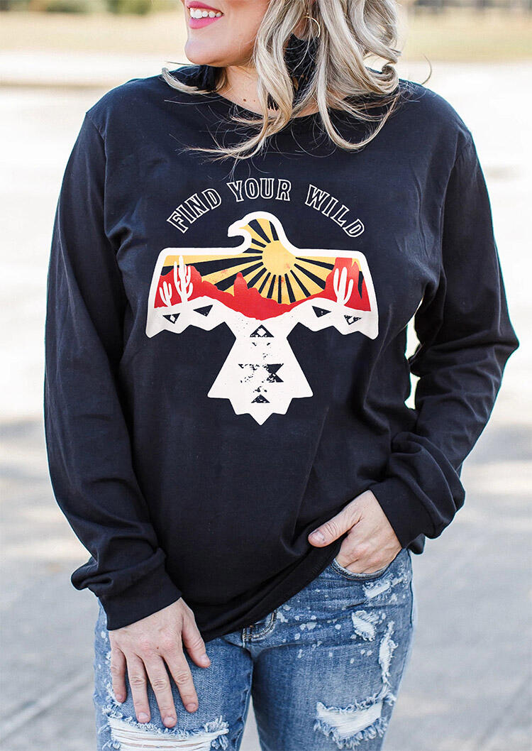 

Western Find Your Wild Cactus Thunderbird Sweatshirt - Navy Blue, 487603