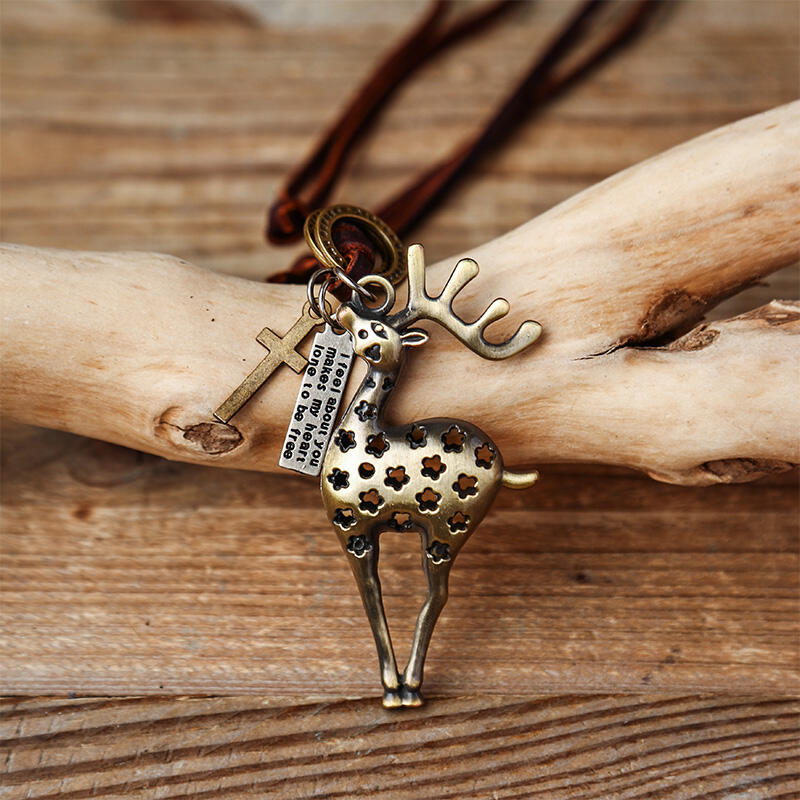 

Christmas Hollow Out Reindeer Cross Sweater Chain Necklace, Black;brown, 487605