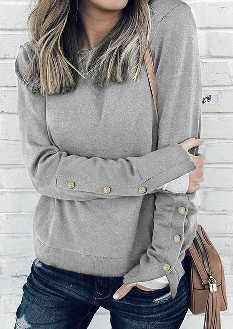 

Blouses Button Slit Long Sleeve Blouse in Gray. Size