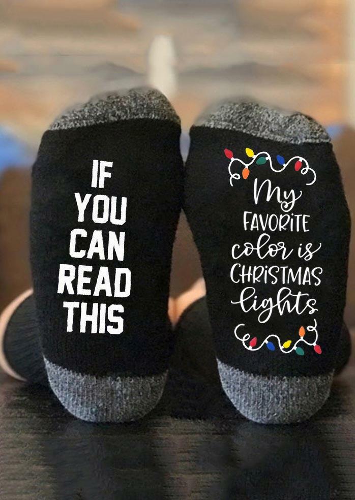

Socks If You Can Read This My Favorite Color Is Christmas Lights Socks in Black. Size