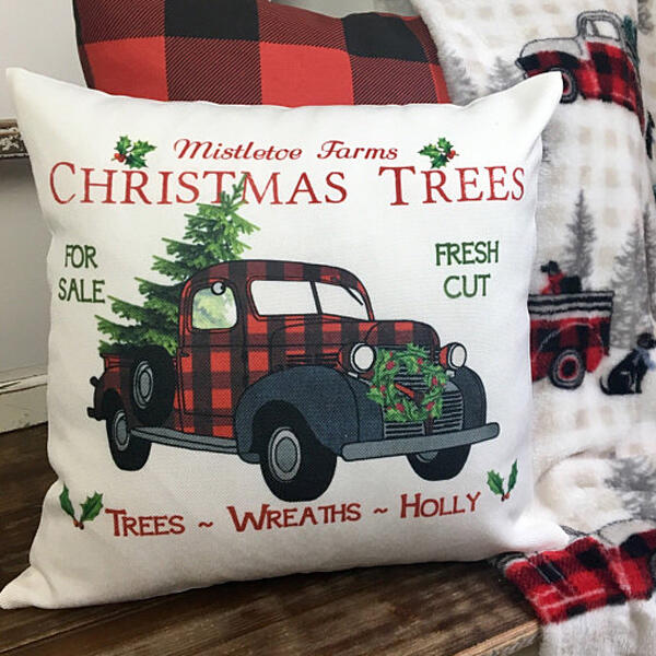 Christmas Trees Plaid Truck Bicycle Pillowcase without Pillow