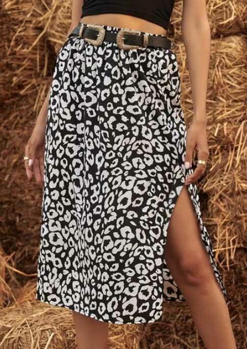 Leopard Slit Long Skirt without Belt