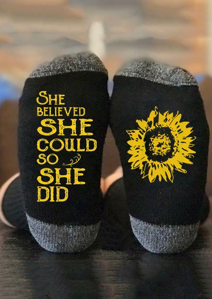 

Socks She Believed She Could So She Did Sunflower Socks in Black. Size