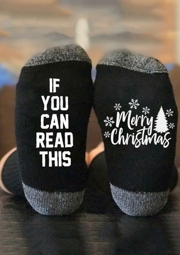 

Socks If You Can Read This Merry Christmas Tree Snowflake Socks in Black. Size