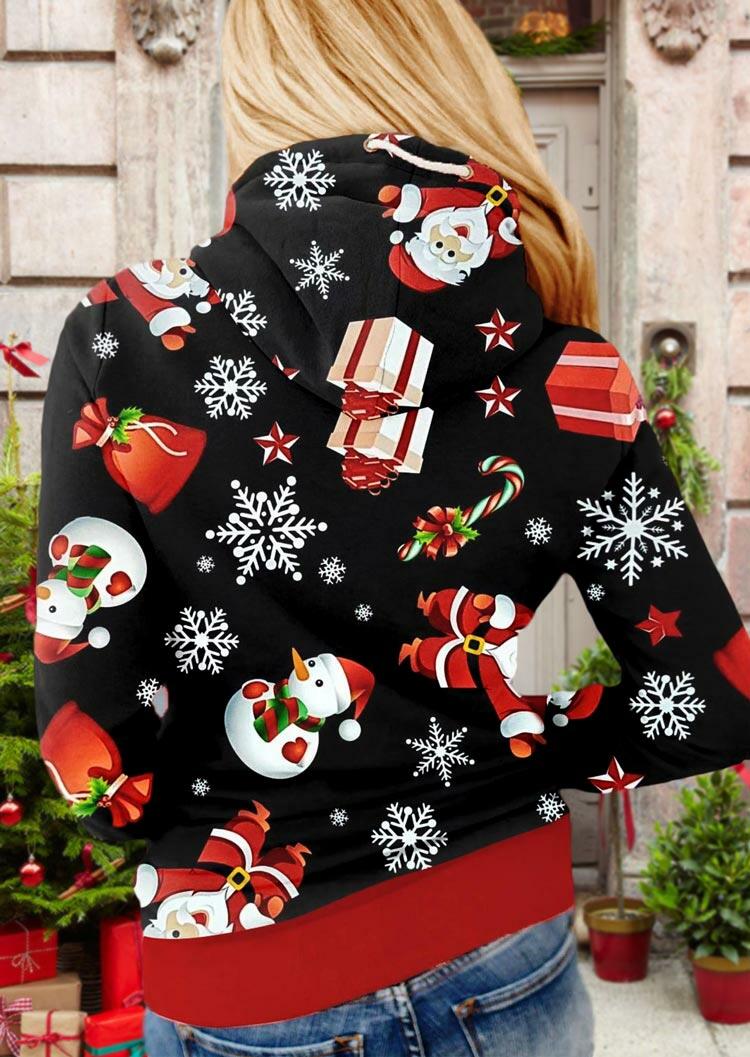 

Hoodies Christmas Snowman Snowflake Santa Claus Drawstring Hoodie in Black. Size: ,M,L