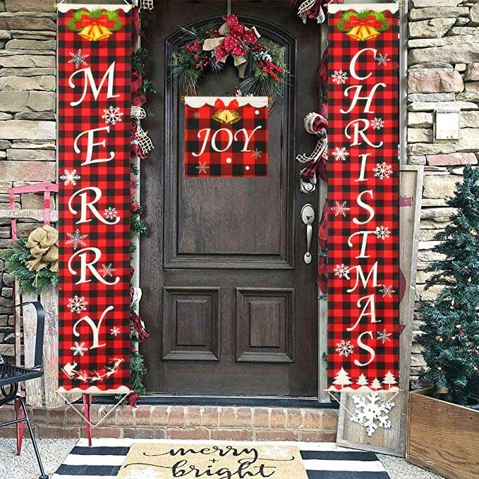 

Christmas Decoration Christmas Buffalo Plaid Joy Door Decorative Hanging Curtain Couplet in Pattern2. Size