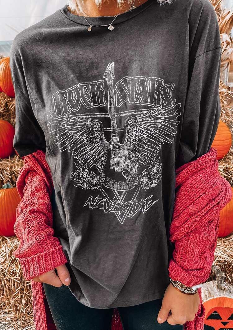 

T-shirts Tees Rock Stars Never Die Guitar T-Shirt Tee in Dark Grey. Size