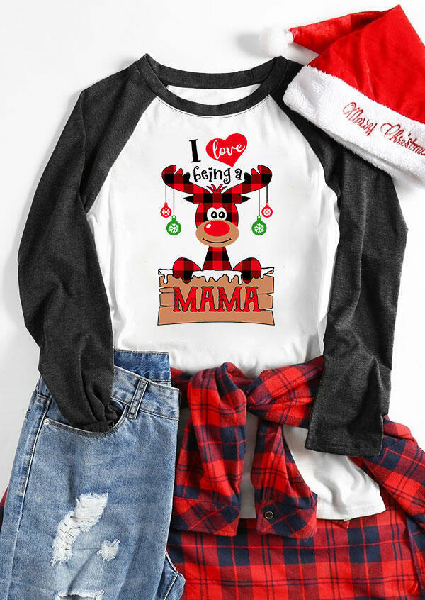 T-shirts Tees Plaid Reindeer Being A Mama T-Shirt Tee in Dark Grey. Size: M