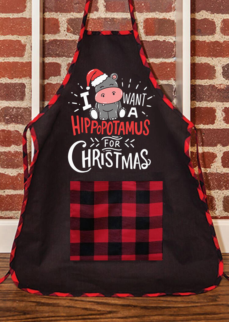 

I Want A Hippopotamus For Christmas Plaid Pocket Apron, 487821