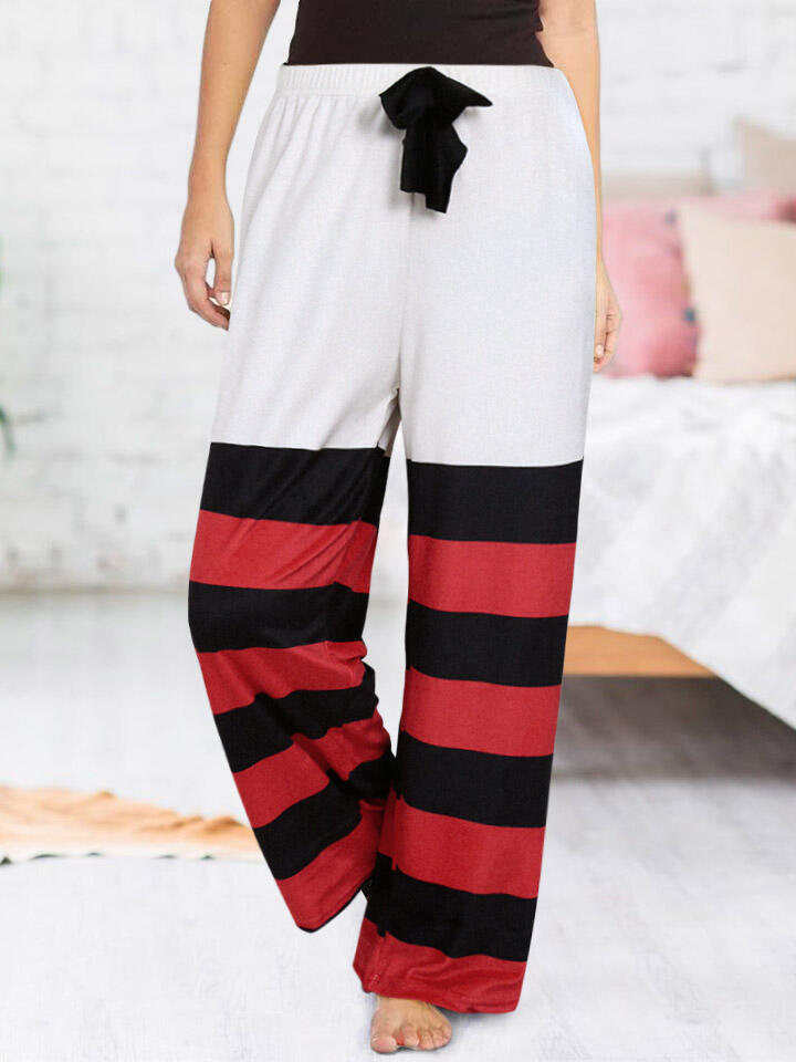 

Pants Christmas Snowman Striped Splicing Tie Wide Leg Pants in Multicolor. Size: ,L,XL