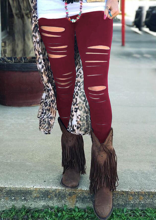 

Hollow Out Elastic Waist Skinny Legging - Burgundy, 487393