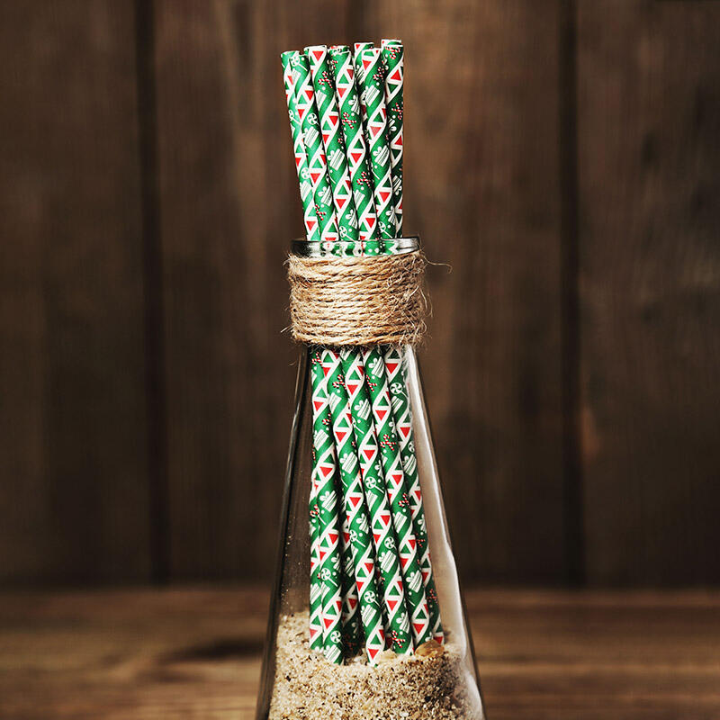 

25Pcs Christmas Disposable Paper Straws, Green;gold;red, 487731