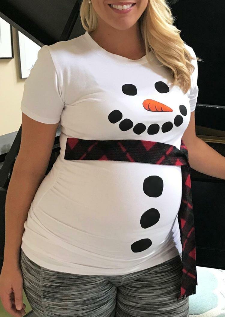 

Christmas Snowman Plaid Maternity T-Shirt Tee - White, 487846
