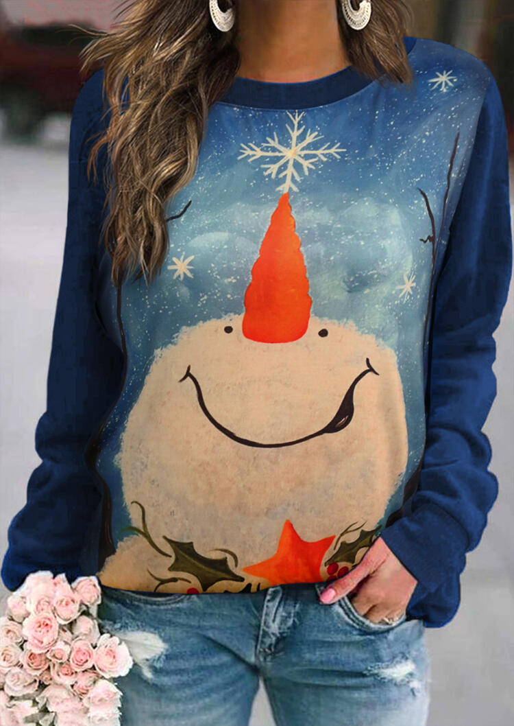 

Sweatshirts Christmas Snowman Snowflake Pullover Sweatshirt in Blue. Size
