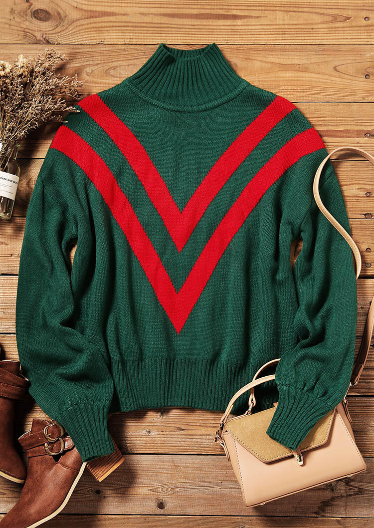 

Sweaters Color Block Geometric Splicing Knitted Pullover Sweater in Green. Size