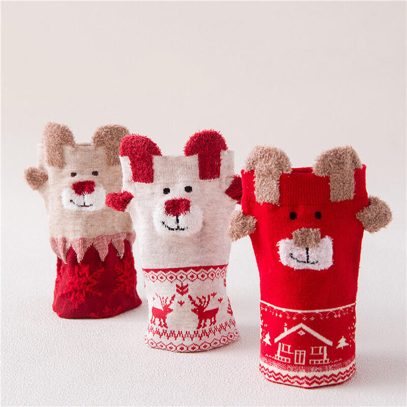 

Crew Socks 3 Pairs Christmas Santa Reindeer Cartoon Thickened Warm Socks in Pattern2. Size