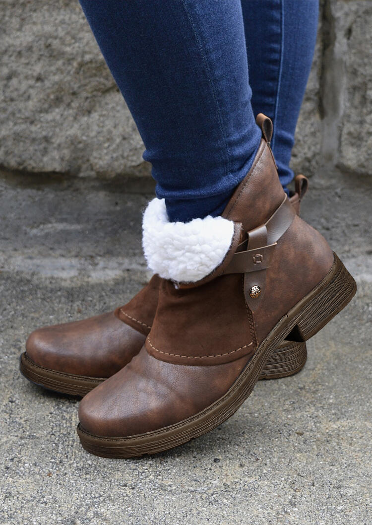 

Boots Winter Warm Plush Zipper Round Toe Chunky Heel Ankle Boots in Coffee. Size: ,40