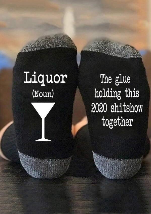 

Liquor Wine Glass 2020 Letter Socks - Black, 487934